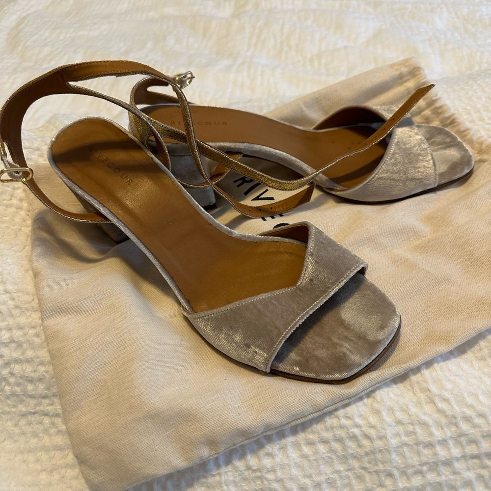 Rivecour silver velvet shoes with gold straps size 39